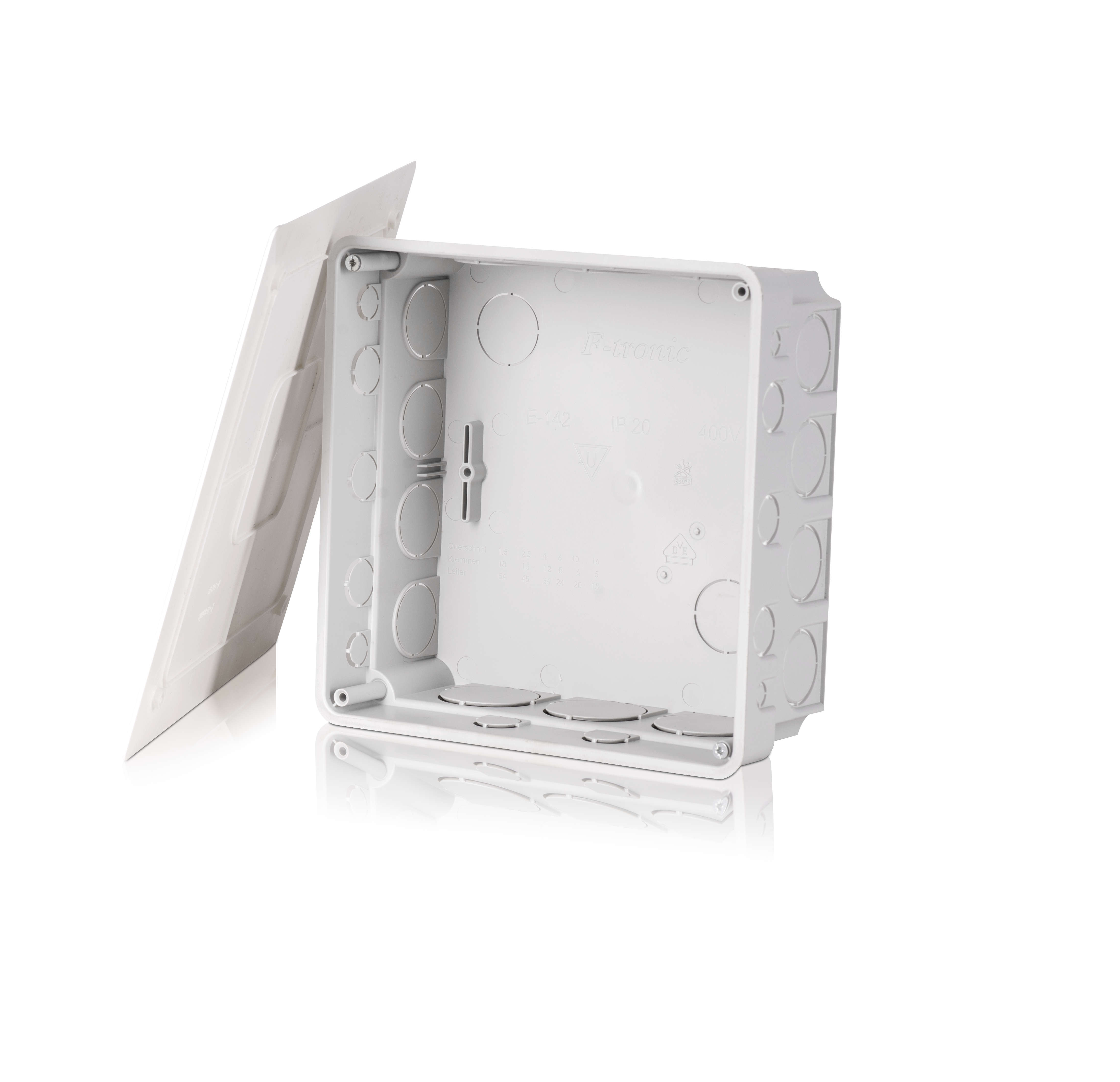 F-Tronic UP Abzweigkasten E142, 160x160x65mm, gr, inkl. Deckel F-Tronic UP Abzweigkasten E142, 160x160x65mm, gr, inkl. Deckel